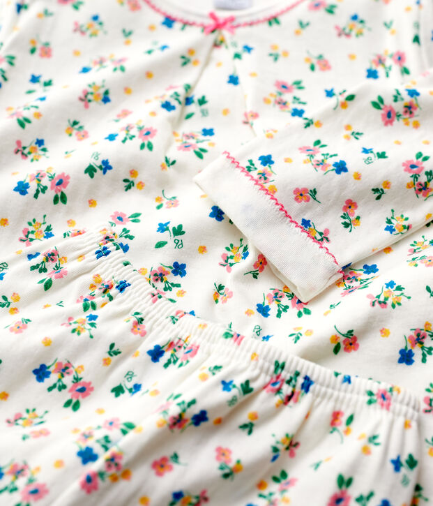 Pigiama bambina fantasia a fiori in tubique bianco/multicolore